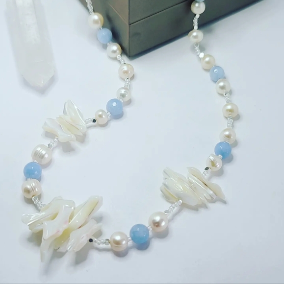 Freshwater Pearl, Aquamarine necklace - Picture 4 of 4